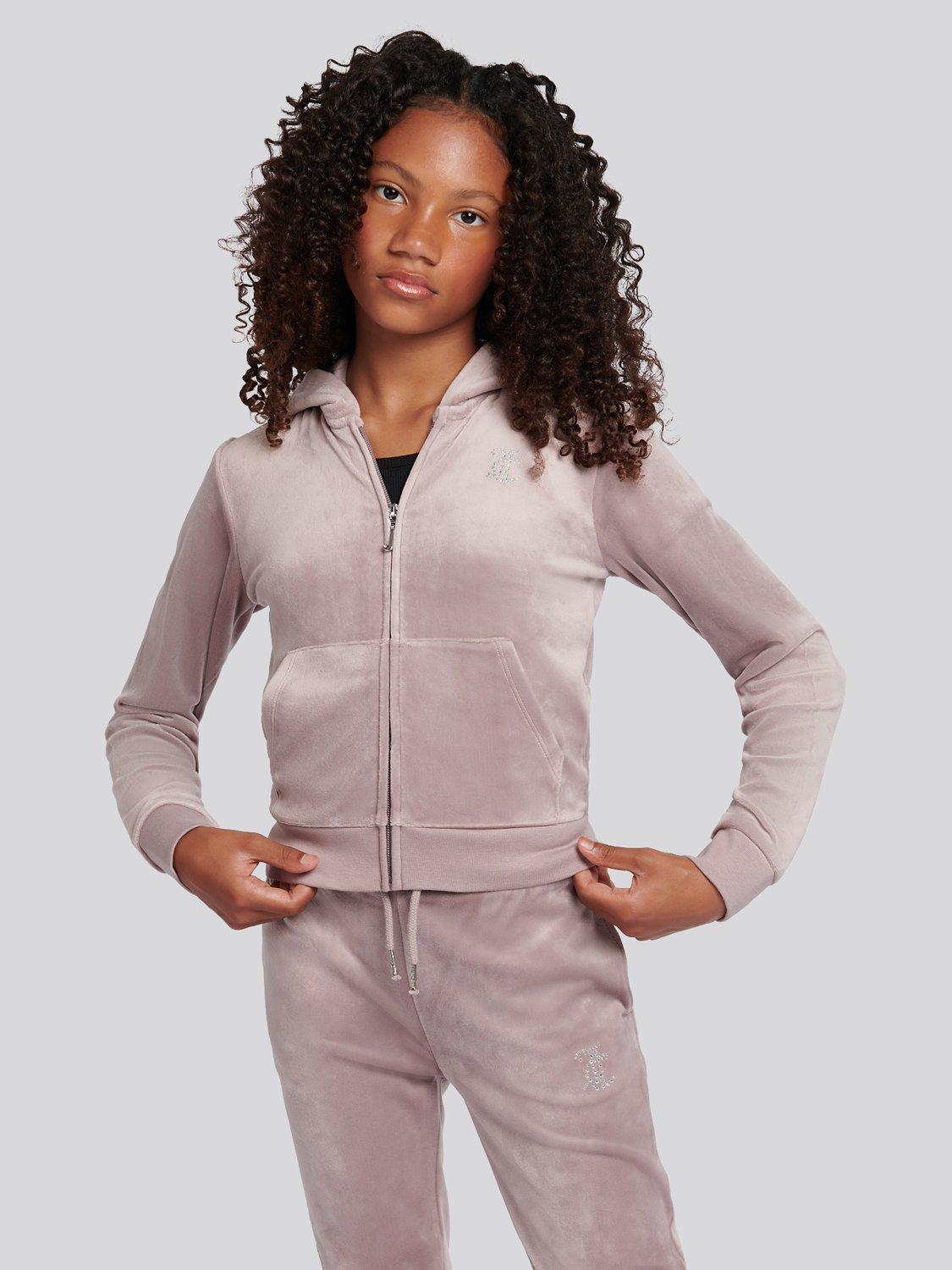 Product image 1 of 8, which shows Juicy Couture Kids' Diamante Zip-Through Hoodie, Purple Dove, 10-11 years