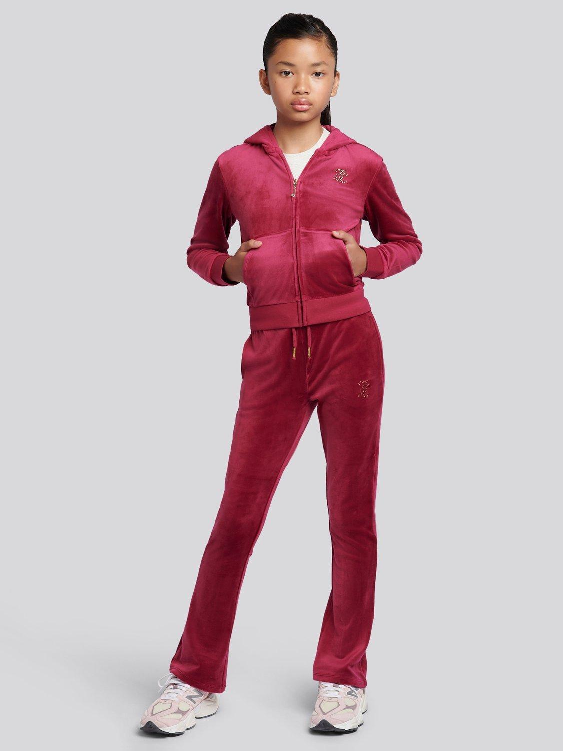 Product image 2 of 8, which shows Juicy Couture Kids' Diamante Zip-Through Hoodie, Red Plum, 10-11 years