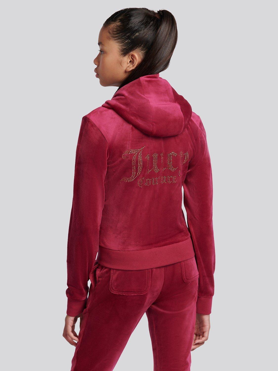 Product image 4 of 8, which shows Juicy Couture Kids' Diamante Zip-Through Hoodie, Red Plum, 10-11 years