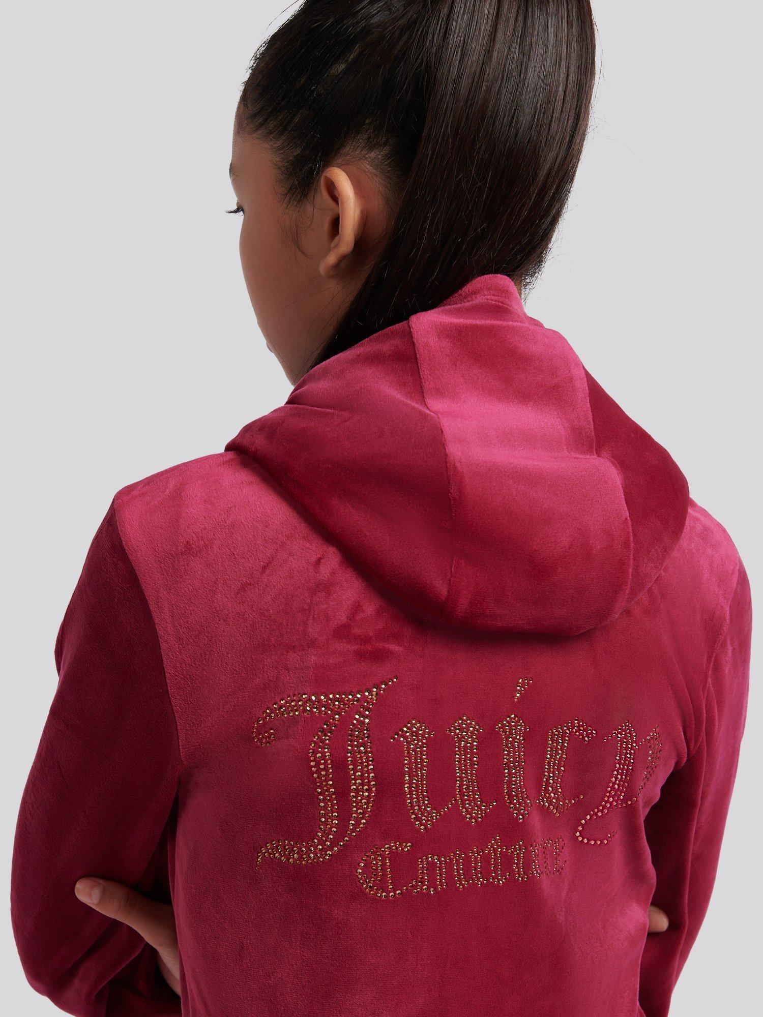 Product image 5 of 8, which shows Juicy Couture Kids' Diamante Zip-Through Hoodie, Red Plum, 10-11 years