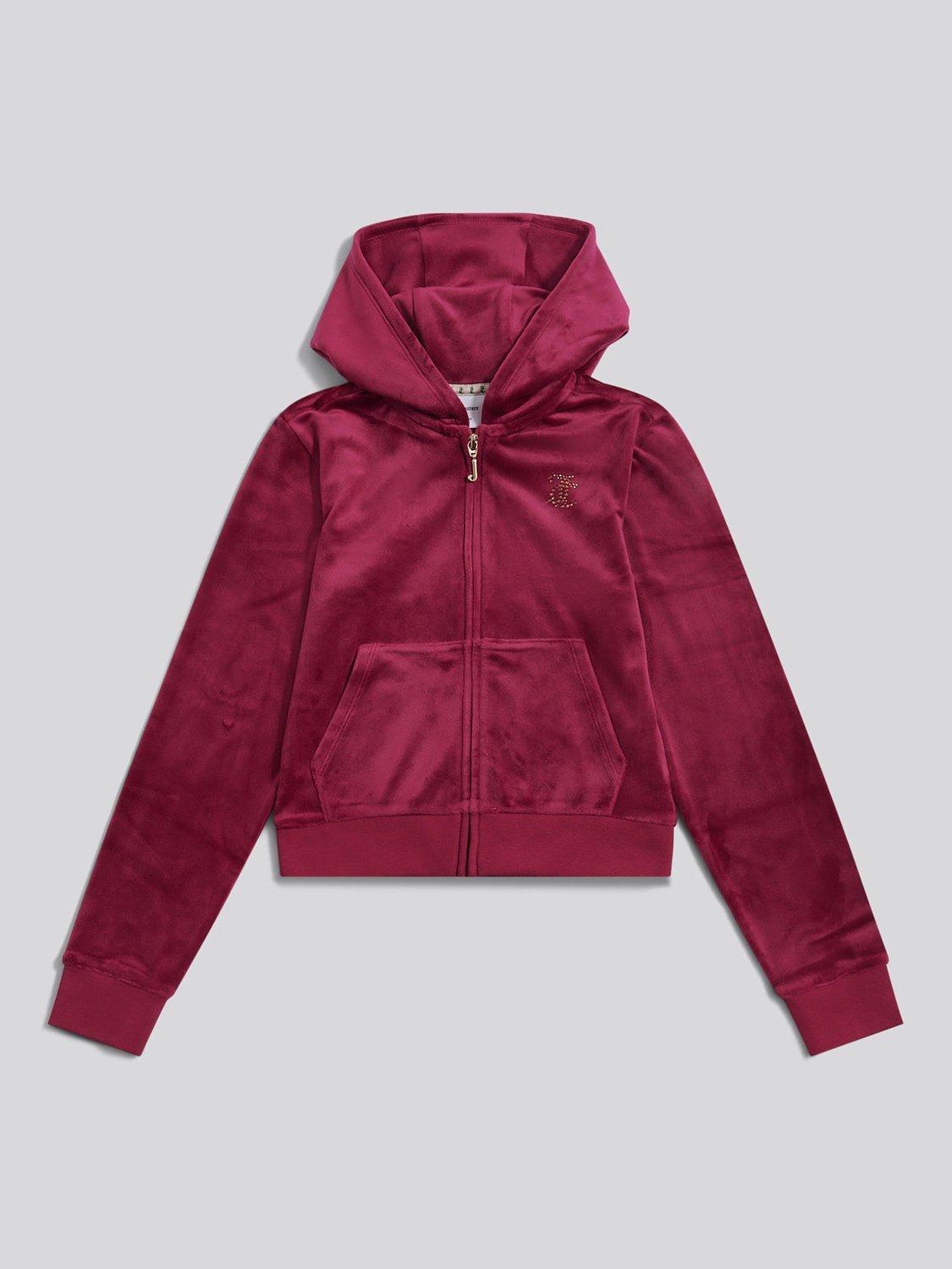 Product image 6 of 8, which shows Juicy Couture Kids' Diamante Zip-Through Hoodie, Red Plum, 10-11 years
