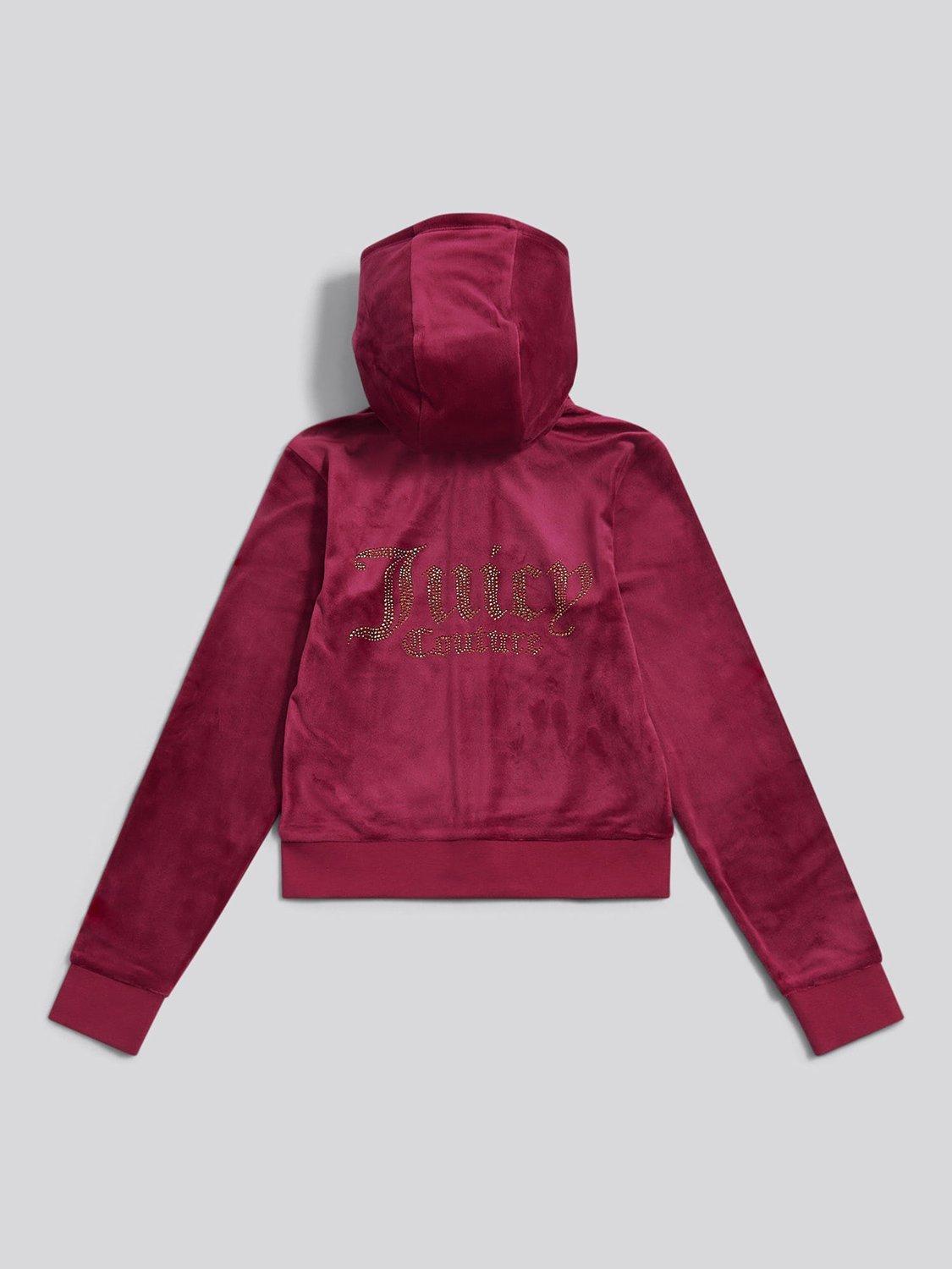 Product image 7 of 8, which shows Juicy Couture Kids' Diamante Zip-Through Hoodie, Red Plum, 10-11 years