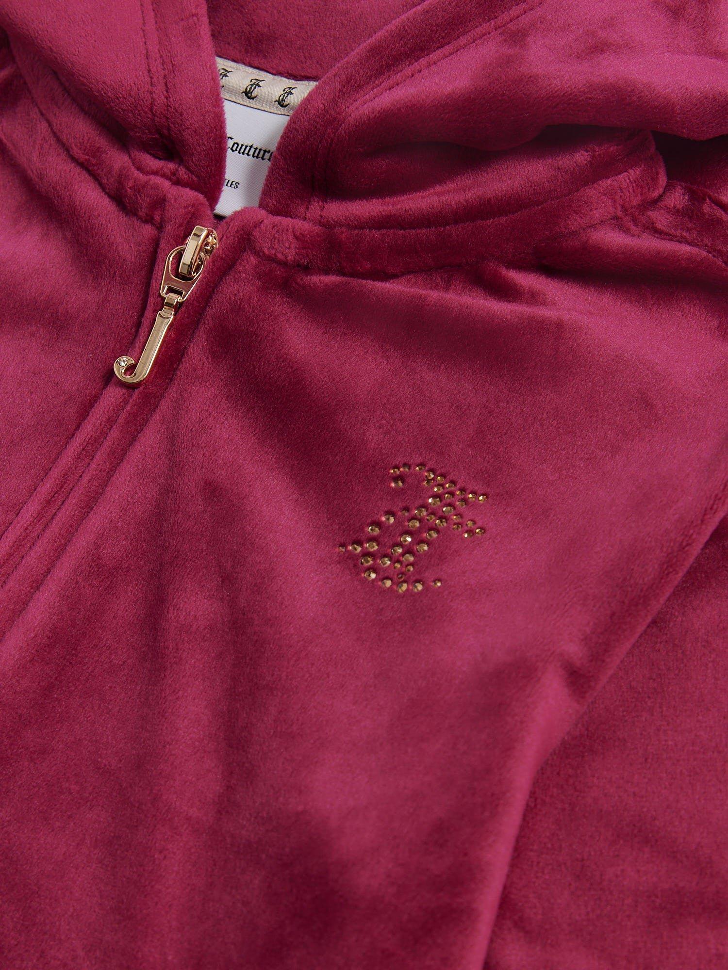 Product image 8 of 8, which shows Juicy Couture Kids' Diamante Zip-Through Hoodie, Red Plum, 10-11 years