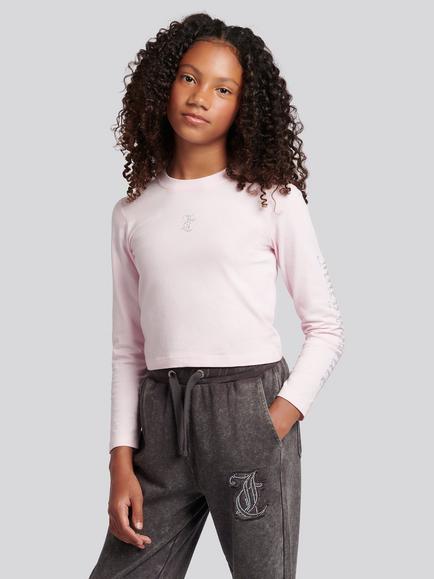 Juicy Couture Kids' Cotton Long Sleeved Diamante T-Shirt, Cherry Blossom, Cherry Blossom