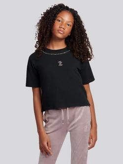Juicy Couture Kids' Pure Cotton Pearl Boxy T-Shirt, Black, Black