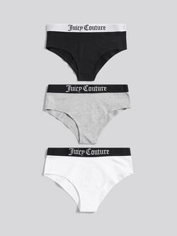 Juicy Couture Kids' Hipster Briefs, Pack of 3, Multi, Black/Grey/White