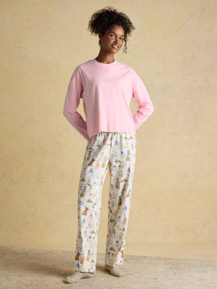 Joules Jersey Dog Bottoms Long Pyjama Set, Pink/Multi, Pink/Multi