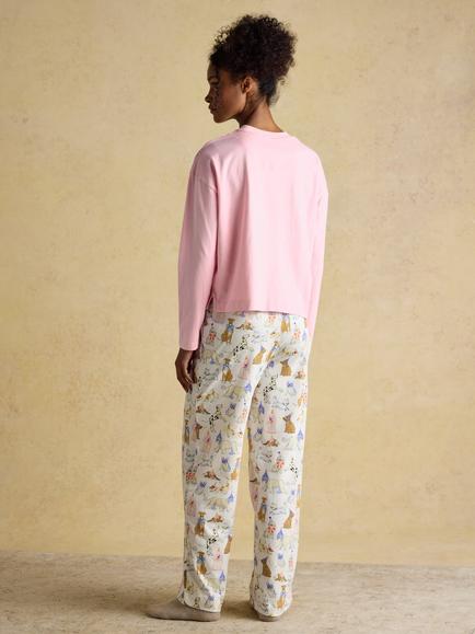Joules Jersey Dog Bottoms Long Pyjama Set, Pink/Multi - view 2, Pink/Multi