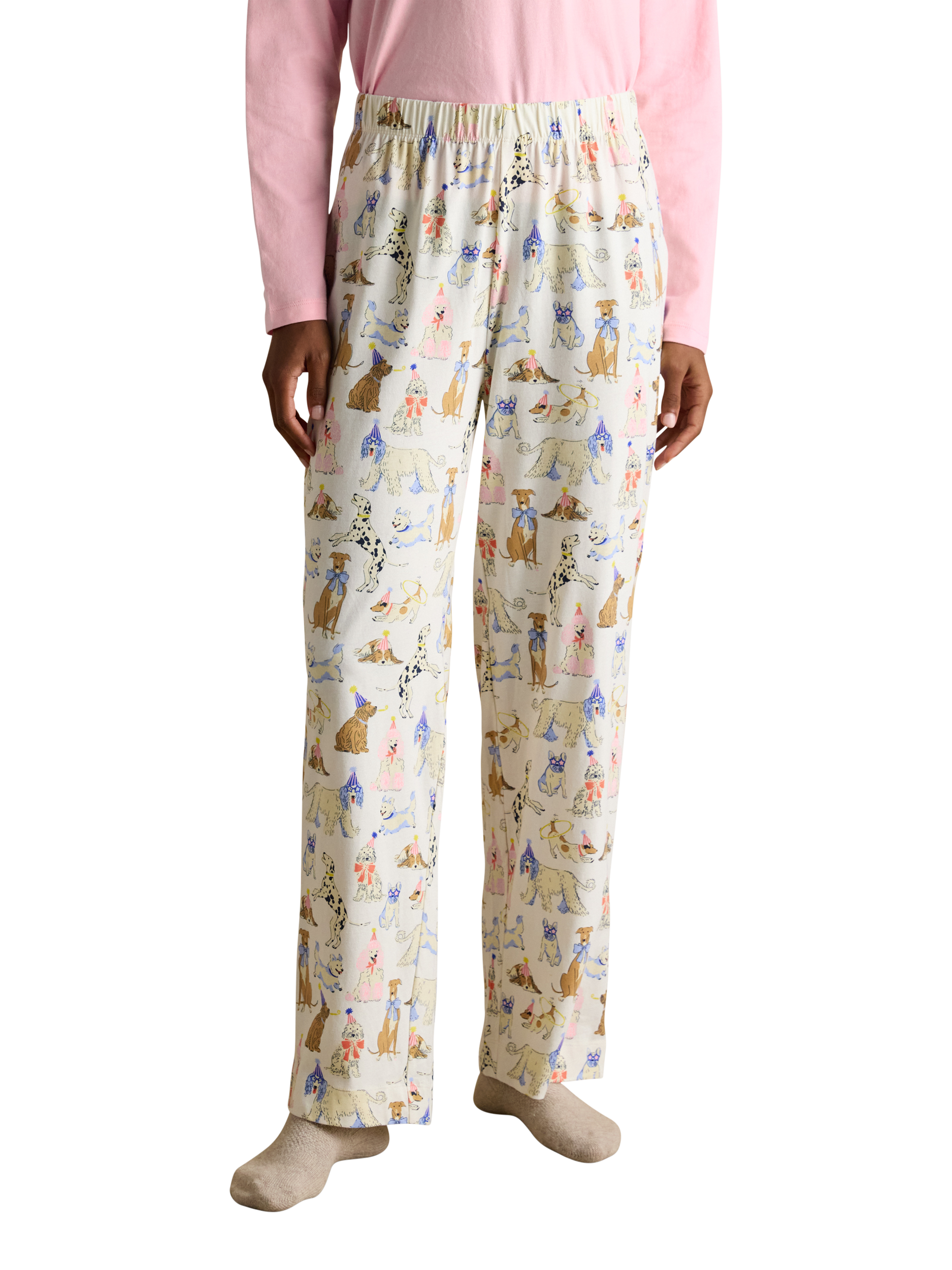 Product image 4 of 8, which shows Joules Jersey Dog Bottoms Long Pyjama Set, Pink/Multi, XS Reg
