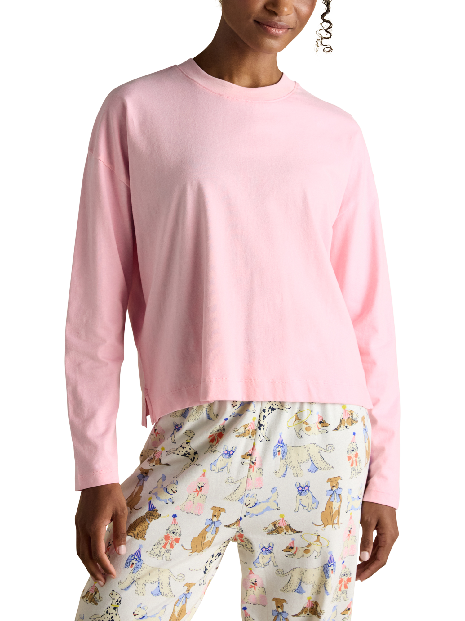 Product image 5 of 8, which shows Joules Jersey Dog Bottoms Long Pyjama Set, Pink/Multi, XS Reg