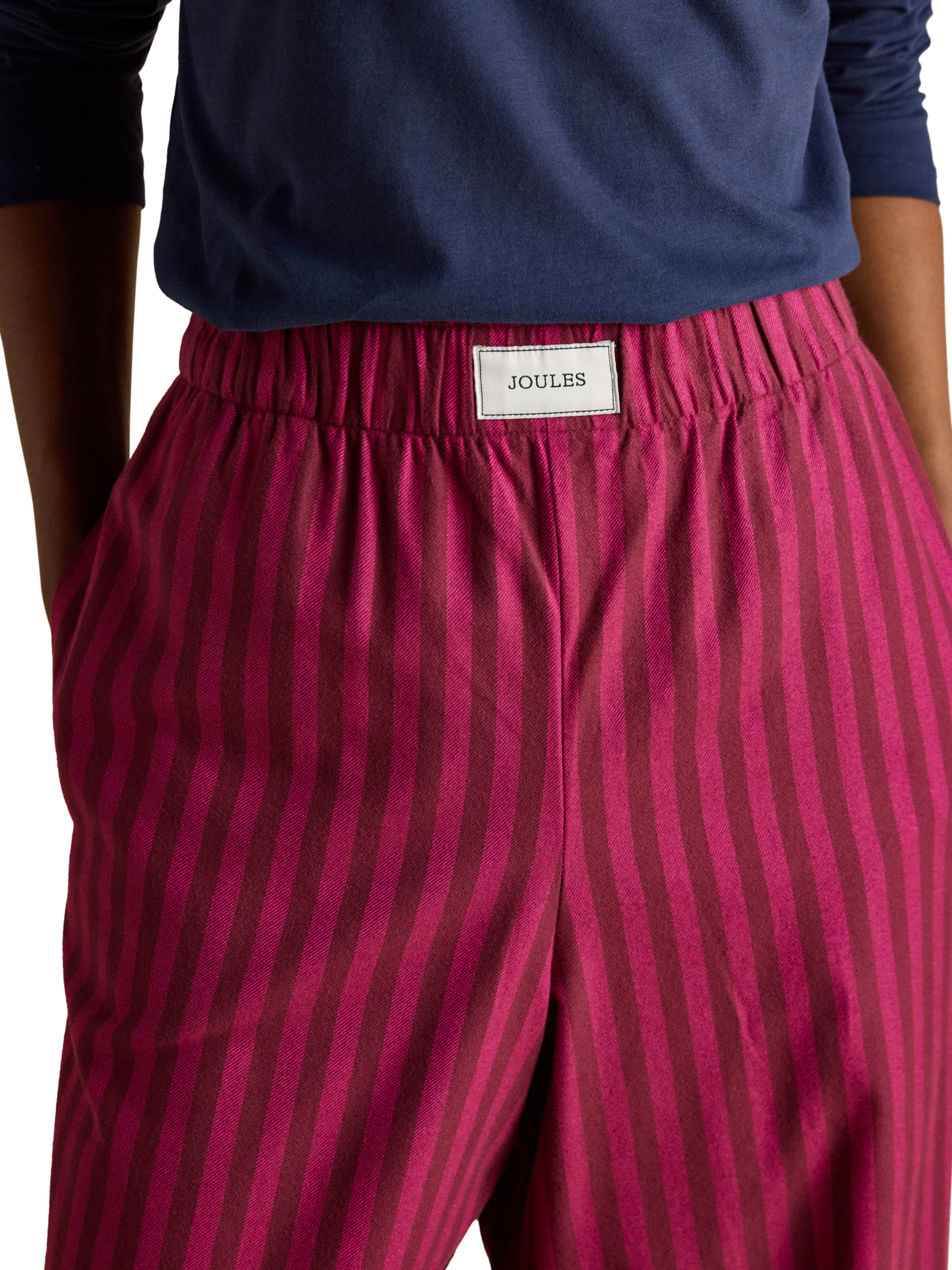 Product image 5 of 8, which shows Joules Stripe Brushed Cotton Pyjama Bottoms, Pink, XS Reg