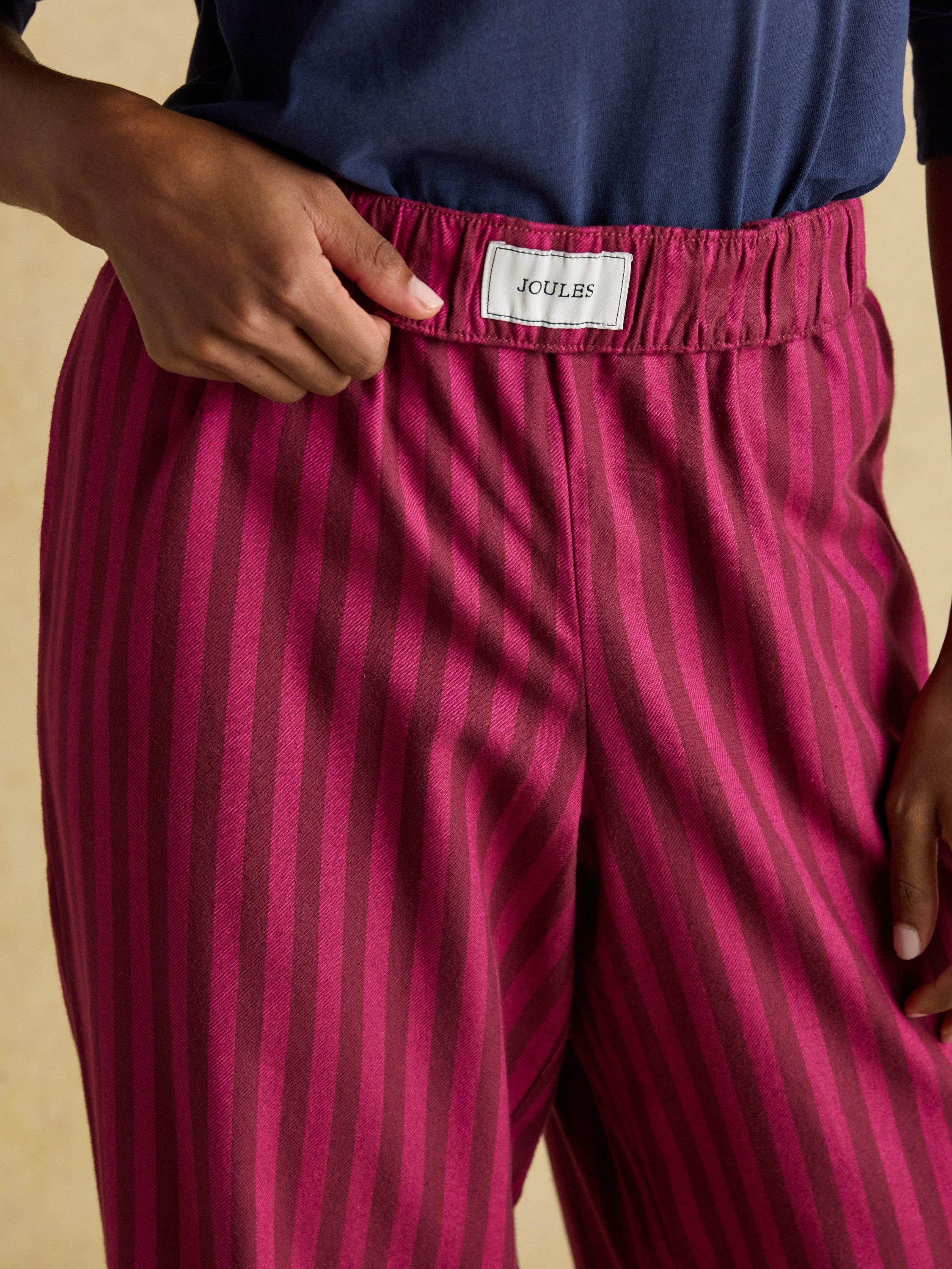 Product image 7 of 8, which shows Joules Stripe Brushed Cotton Pyjama Bottoms, Pink, XS Reg