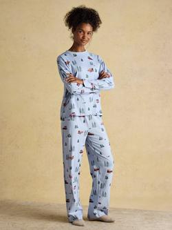 Joules Christmas Jersey Long Pyjama Set, Blue, Blue