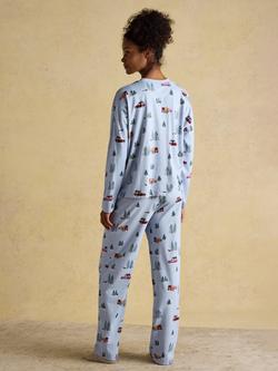 Joules Christmas Jersey Long Pyjama Set, Blue - view 2, Blue