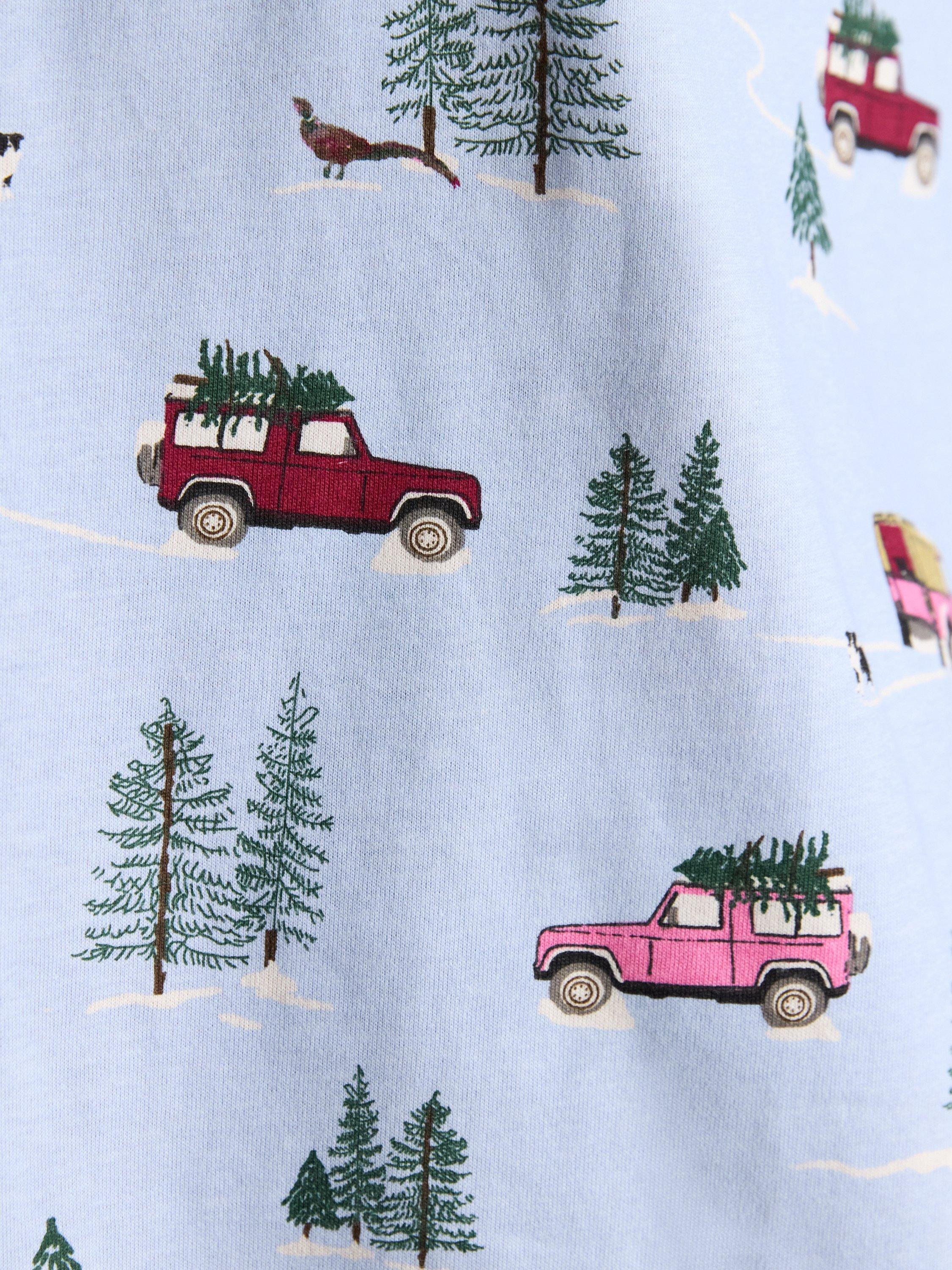 Product image 3 of 8, which shows Joules Christmas Jersey Long Pyjama Set, Blue, XS Reg