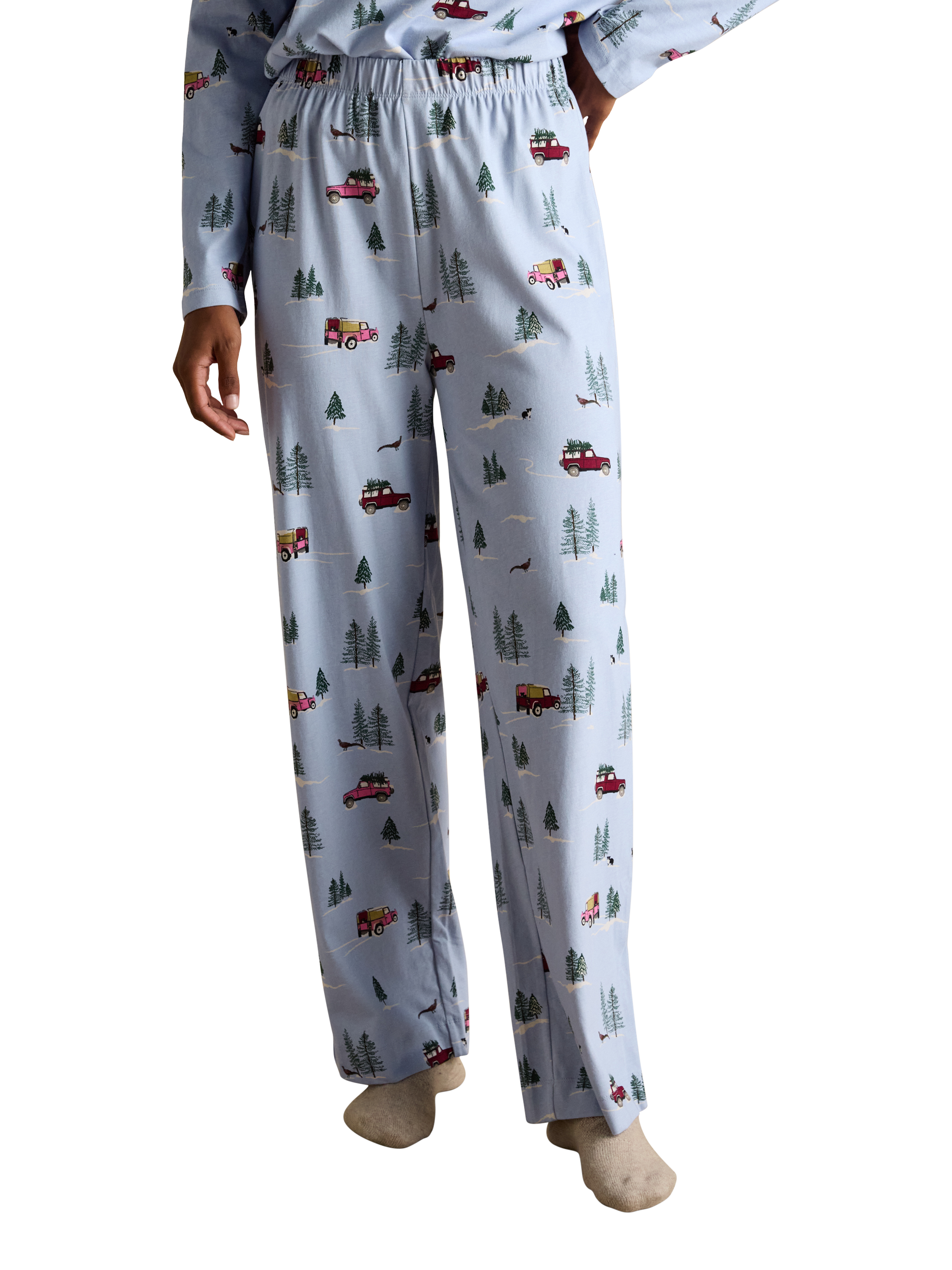 Product image 5 of 8, which shows Joules Christmas Jersey Long Pyjama Set, Blue, XS Reg