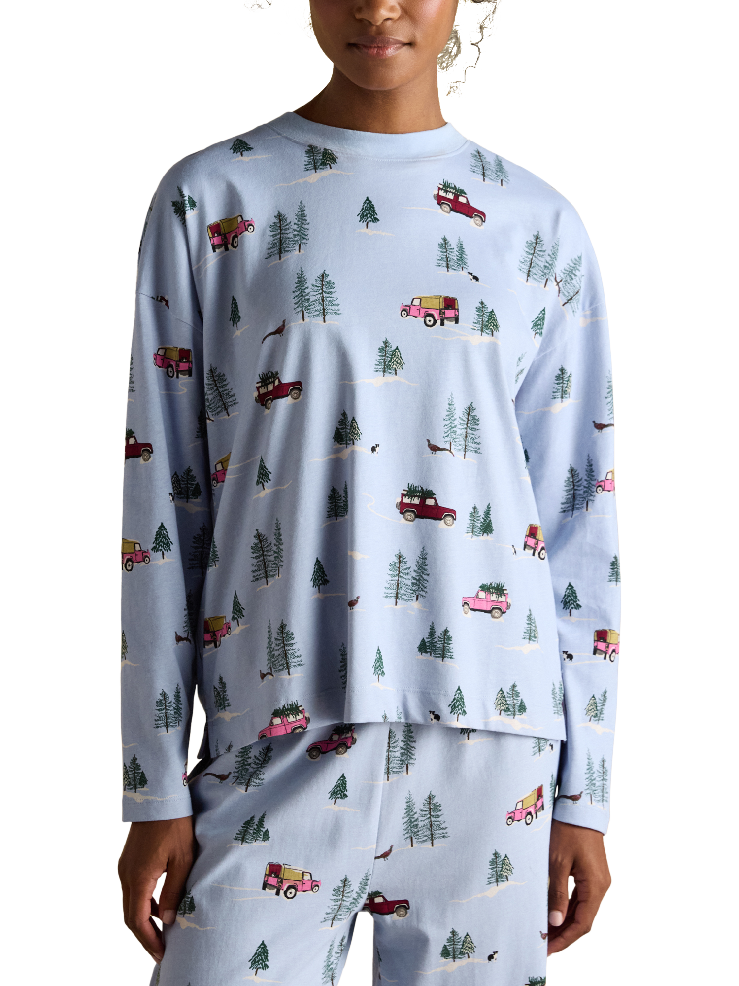 Product image 6 of 8, which shows Joules Christmas Jersey Long Pyjama Set, Blue, XS Reg