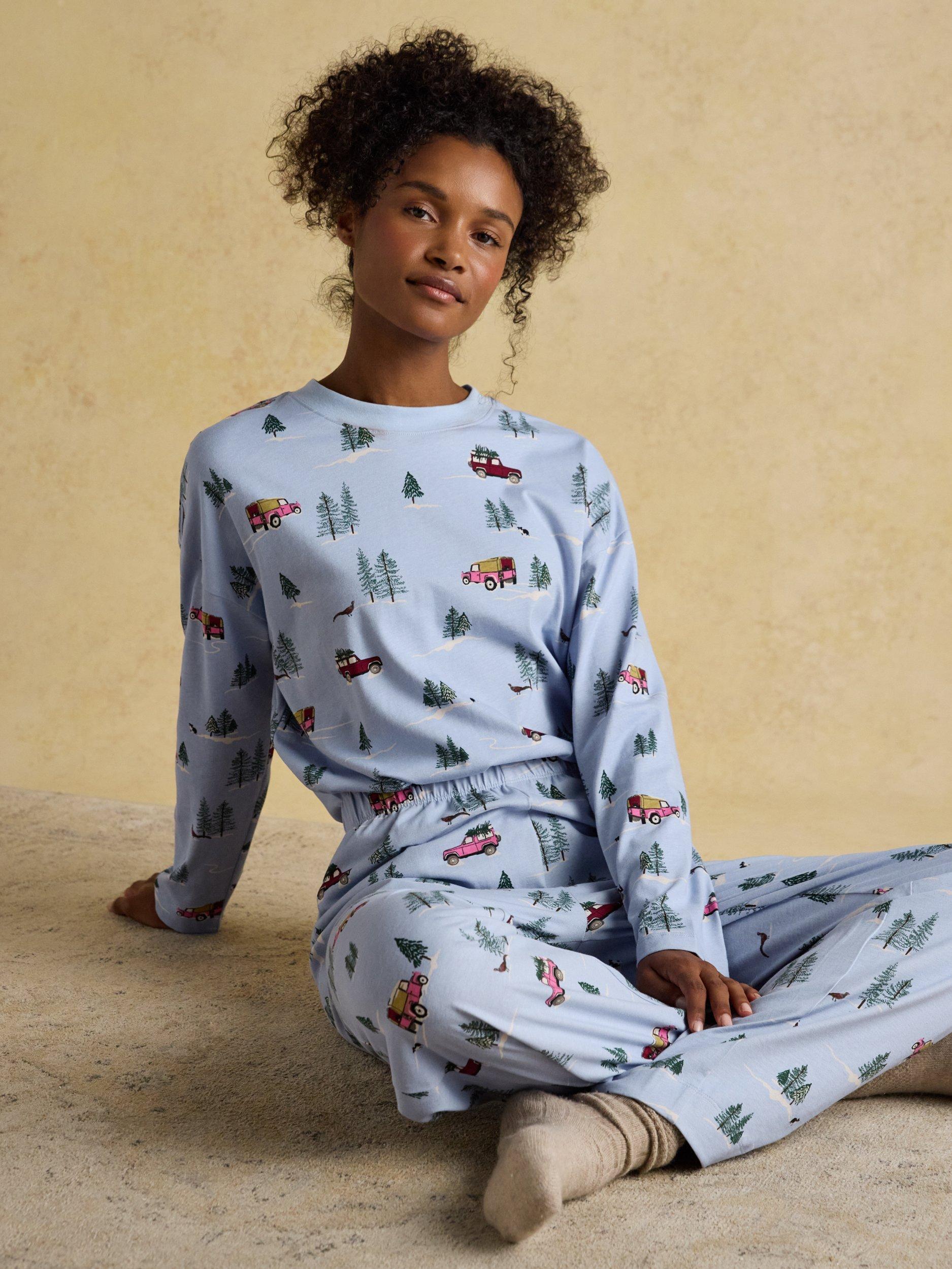 Product image 7 of 8, which shows Joules Christmas Jersey Long Pyjama Set, Blue, XS Reg