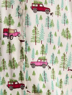 Joules Bonnie Satin Button Through Long Christmas Pyjama Set, Cream - view 2, Cream