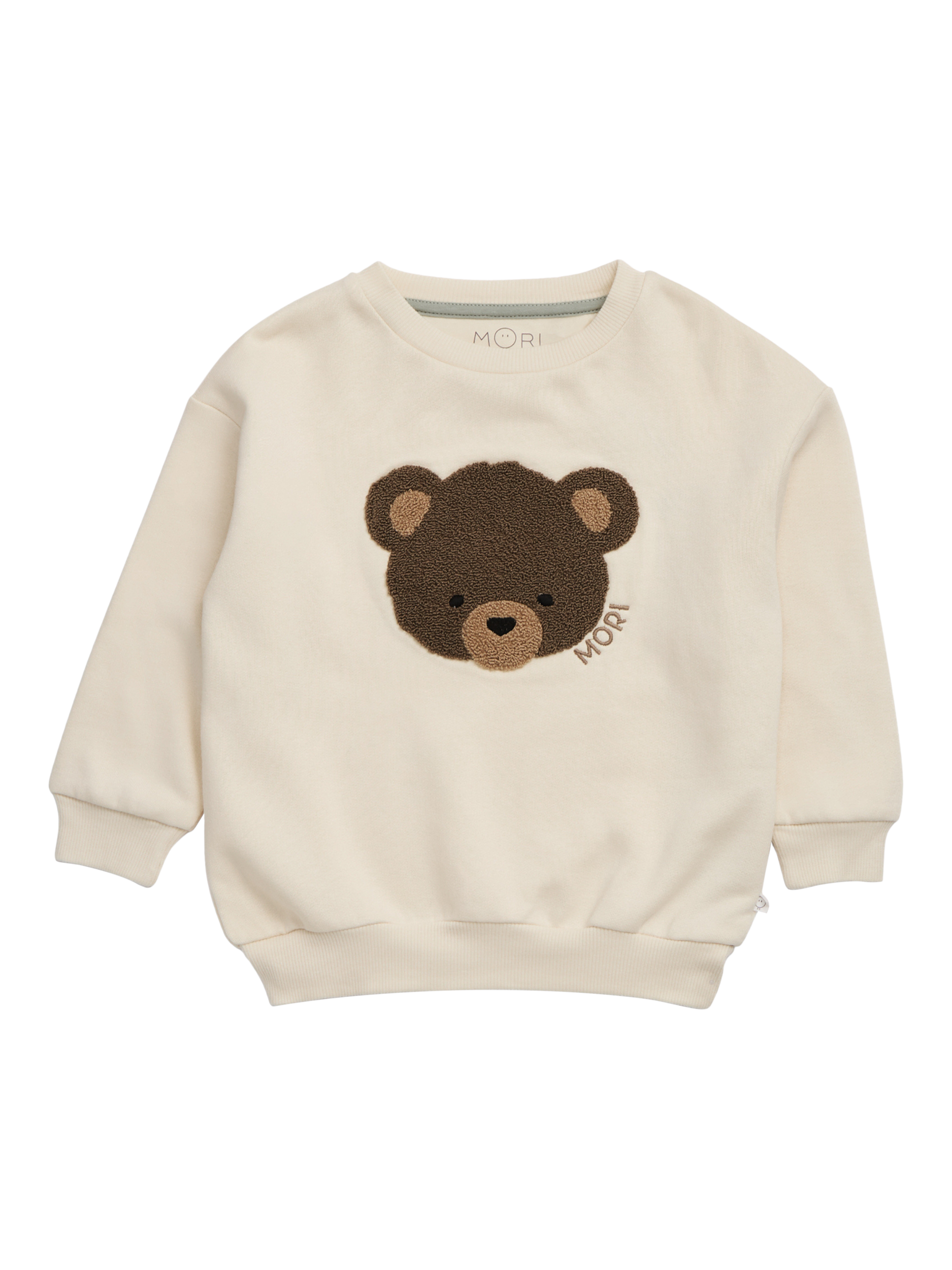 Product image 1 of 5, which shows MORI Kids' Cotton Blend Oversized Sweatshirt, Bear/Cream, 12-18 months