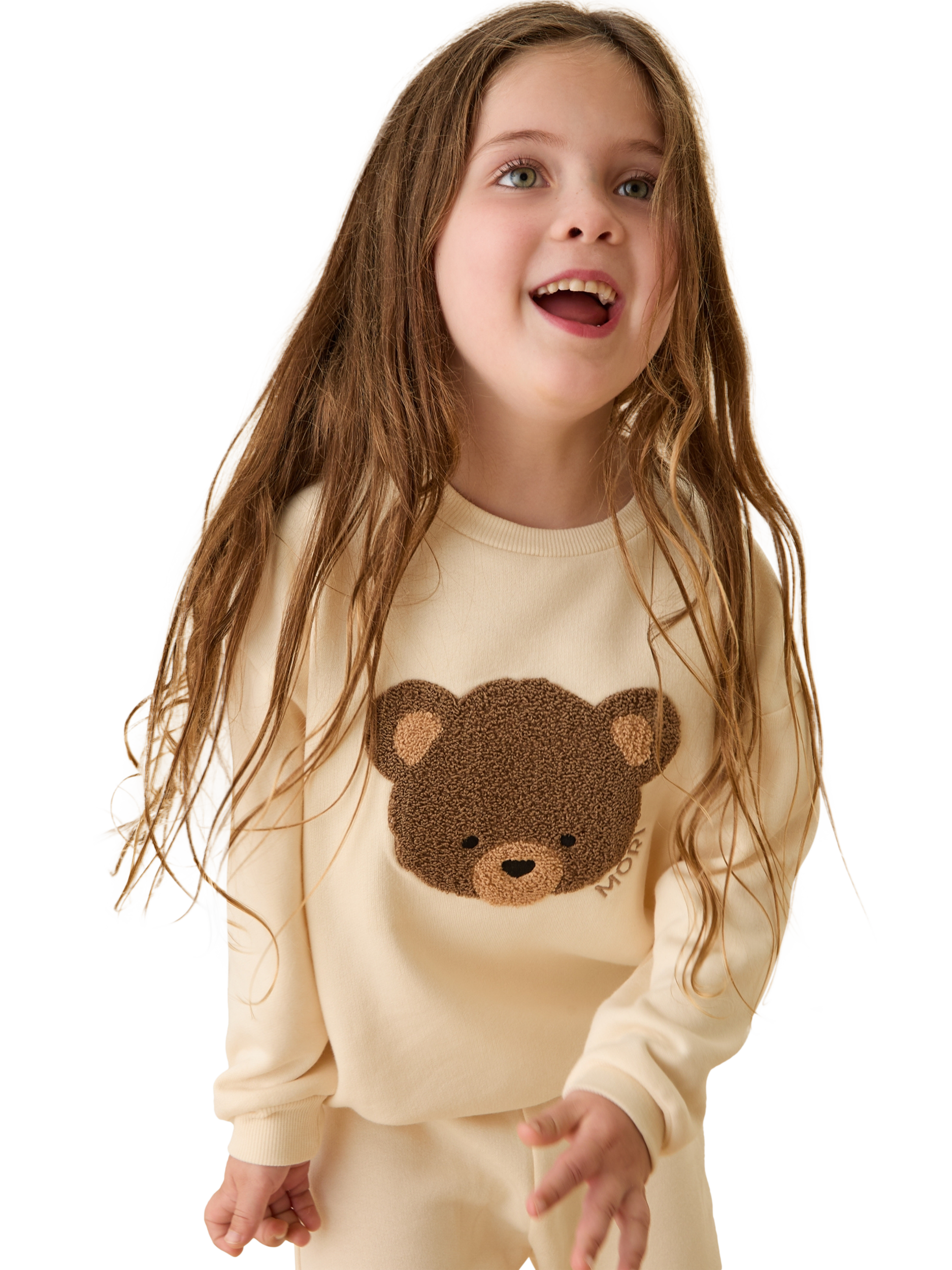 Product image 2 of 5, which shows MORI Kids' Cotton Blend Oversized Sweatshirt, Bear/Cream, 12-18 months