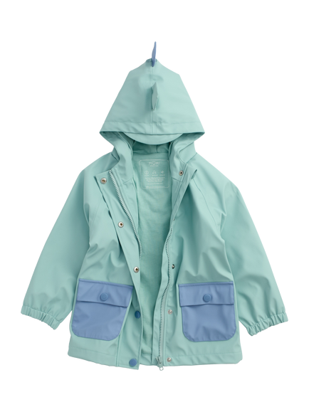 MORI Kids' Waterproof Hooded Dino Jacket, Mint, Mint