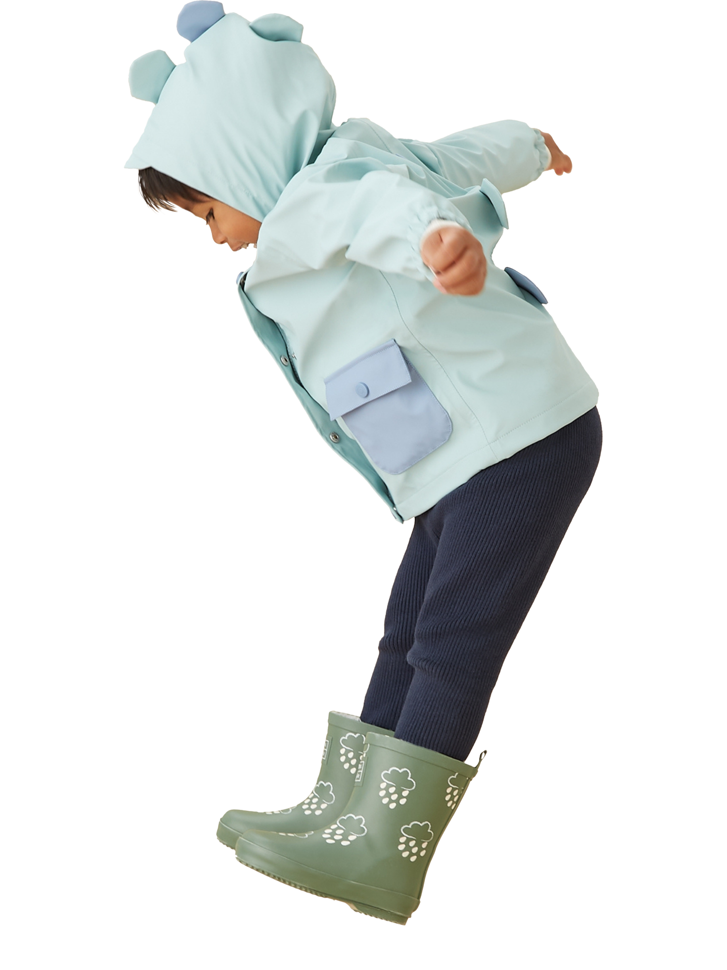 Product image 2 of 5, which shows MORI Kids' Waterproof Hooded Dino Jacket, Mint, 5-6 years