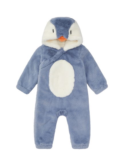 MORI Baby Penguin Faux Fur Pramsuit, Blue, Blue
