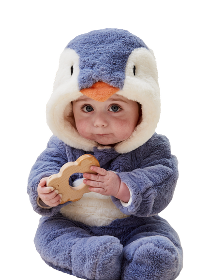 MORI Baby Penguin Faux Fur Pramsuit, Blue - view 2, Blue