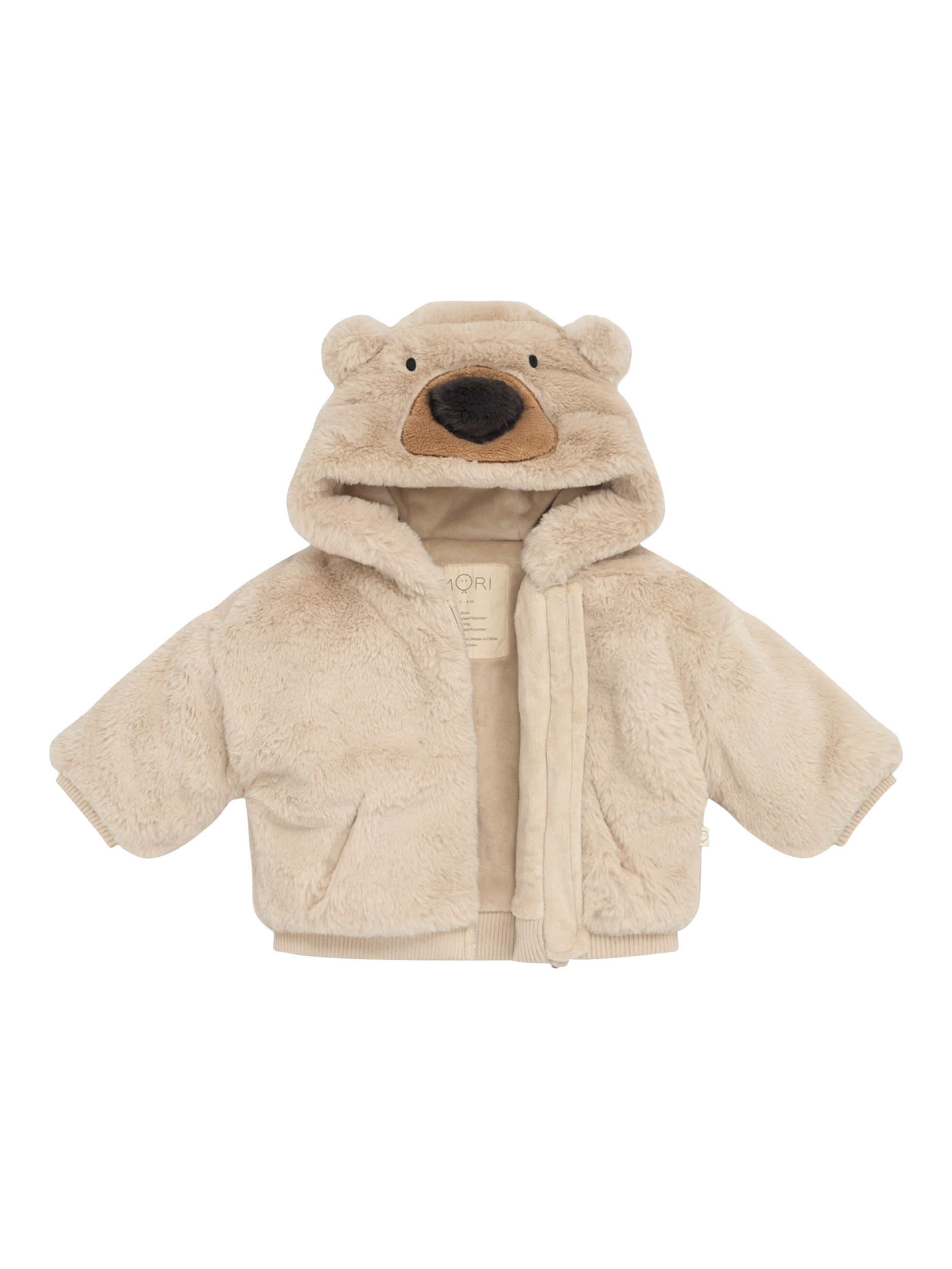 Product image 1 of 5, which shows MORI Baby Fleece Bear Jacket, Beige, 6-12 months