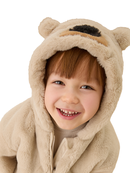 MORI Baby Fleece Bear Jacket, Beige - view 2, Beige
