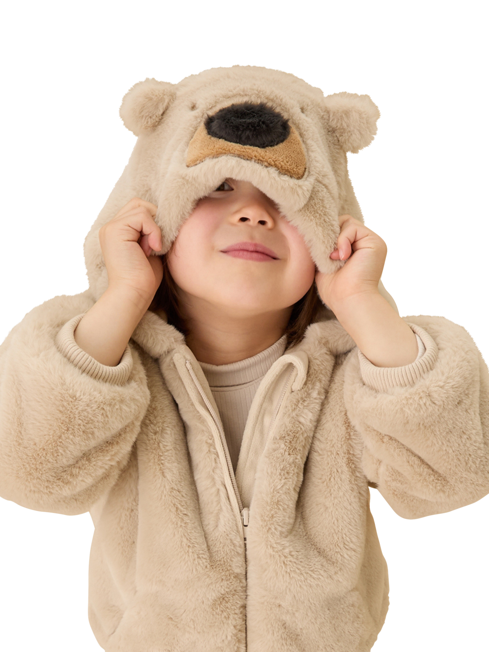 Product image 4 of 5, which shows MORI Baby Fleece Bear Jacket, Beige, 6-12 months