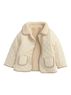 MORI Kids' Reversible Quilted Borg Jacket, Milk, Milk