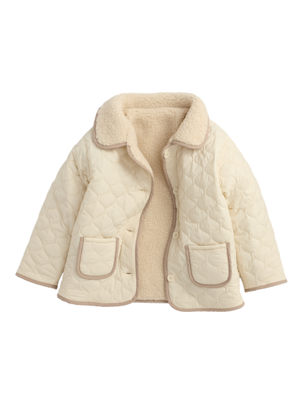 MORI Kids' Reversible Quilted Borg Jacket, Milk, Milk