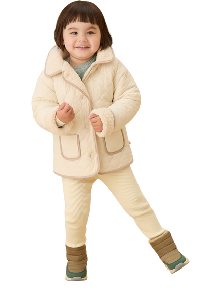 MORI Kids' Reversible Quilted Borg Jacket, Milk - view 2, Milk