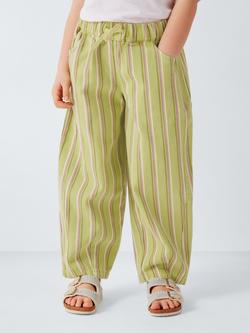 John Lewis Kids' Stripe Cotton Twill Barrel Leg Trousers, Green, Green