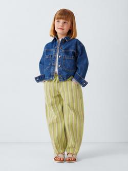 John Lewis Kids' Stripe Cotton Twill Barrel Leg Trousers, Green - view 2, Green