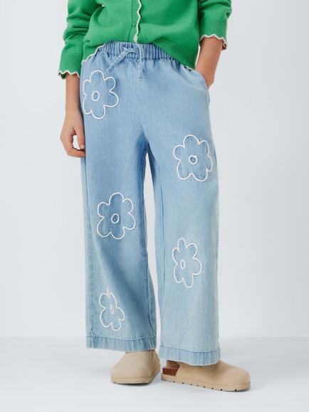 John Lewis Kids' Floral Wide Leg Trousers, Blue, Blue