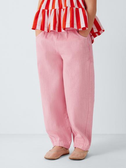 John Lewis Kids' Cotton Twill Barrel Leg Trousers, Pink, Pink