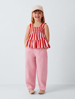 John Lewis Kids' Cotton Twill Barrel Leg Trousers, Pink - view 2, Pink