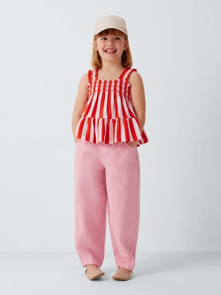 John Lewis Kids' Cotton Twill Barrel Leg Trousers, Pink - view 2, Pink