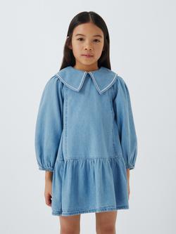John Lewis Kids' Embroidered Collar Denim Dress, Blue, Blue