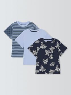 John Lewis Kids' Stripe/Plain/Butterfly T-Shirts, Pack of 3, Multi, Multi