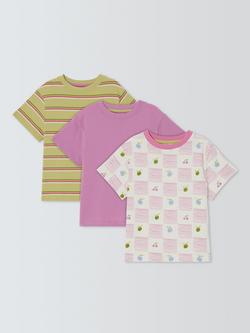 John Lewis Kids' Stripe/Plain/Fruit Check T-Shirts, Pack of 3, Multi, Multi