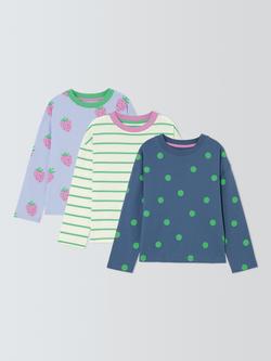 John Lewis Kids' Strawberry/Stripe/Spot Long Sleeve Tops, Pack of 3, Multi, Multi