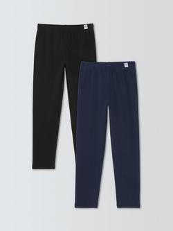 John Lewis Kids' Plain Leggings, Pack of 2, Black, Navy, Grey, Black
