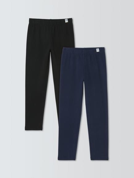 John Lewis Kids' Plain Leggings, Pack of 2, Black, Navy, Grey, Black