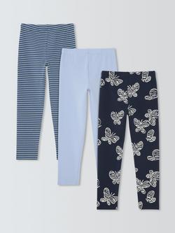 John Lewis Kids' Stripe/Plain/Butterfly Leggings, Pack of 3, Multi, Multi