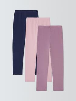 John Lewis Kids' Ribbed Jersey Leggings, Pack of 3, Multi - view 2, Multi