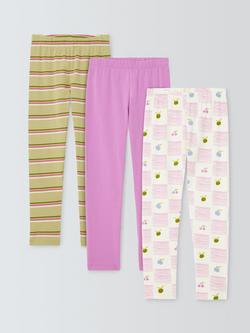 John Lewis Kids' Stripe/Plain/Fruit Check Leggings, Pack of 3, Multi, Multi